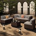 Ahomly 7-Piece Patio Furniture Set, Outdoor Sectional Couch with Water-Resistant Cushions & Coffee Table, PE Rattan Outdoor Patio Sofa Set for Backyard, Deck, Garden, or Porch, Grey