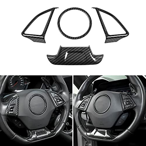 RT-TCZ 4pcs Carbon fiber ABS Steering Wheel Button Cover For Chevrolet Camaro 2017-2019