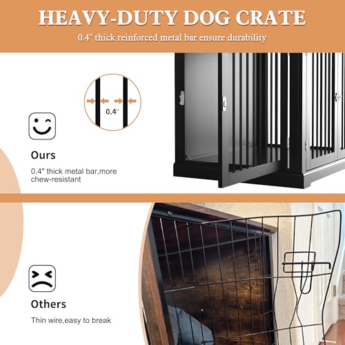 Large-Dog-Crate-Furniture-Wooden-Dog-Kennel-with-Cushion-Dog-Crate-End-Table-Large-Indoor-Dog-Kennel-Modern-Decorative-Dog-Crates-with-Flip-Top-Chew-Proof-Metal-Bars-Black Large Dog Crate Furniture Wooden Dog Kennel with Cushion Dog Crate End Table Large Indoor Dog Kennel Modern Decorative Dog Crates with Flip Top Chew Proof Metal Bars Black
