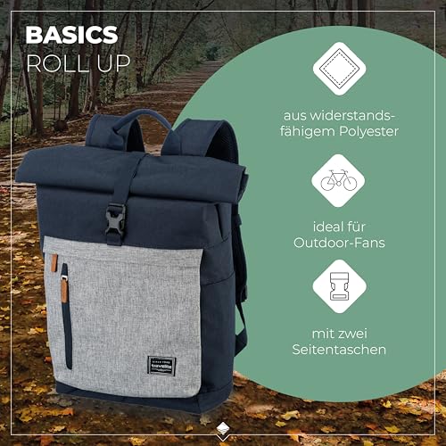 travelite Handgepäck Rucksack, Laptop Rucksack 15,6 Zoll, BASICS, Reiserucksack Rolltop Funktion, 60 cm, 35 Liter
