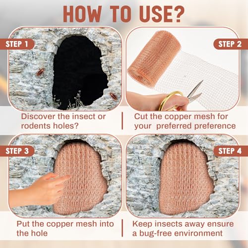 gisafai 534 x 150 ft copper mesh rodent control copper wool for slugs rustproof diy hole filler pure wire mesh for bat snail bird pest rodent control gap blocker fill fabric hole blocking gardening