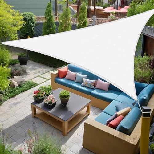 HAIKUS Toldo Vela Triangular 4x4x4 m, Vela de Sombra Triángula 4x4x4m HDPE, Transpirable, Resistente al 98% Rayos UV para Exterior, Patio, Jardín, Terrazas (Blanco)