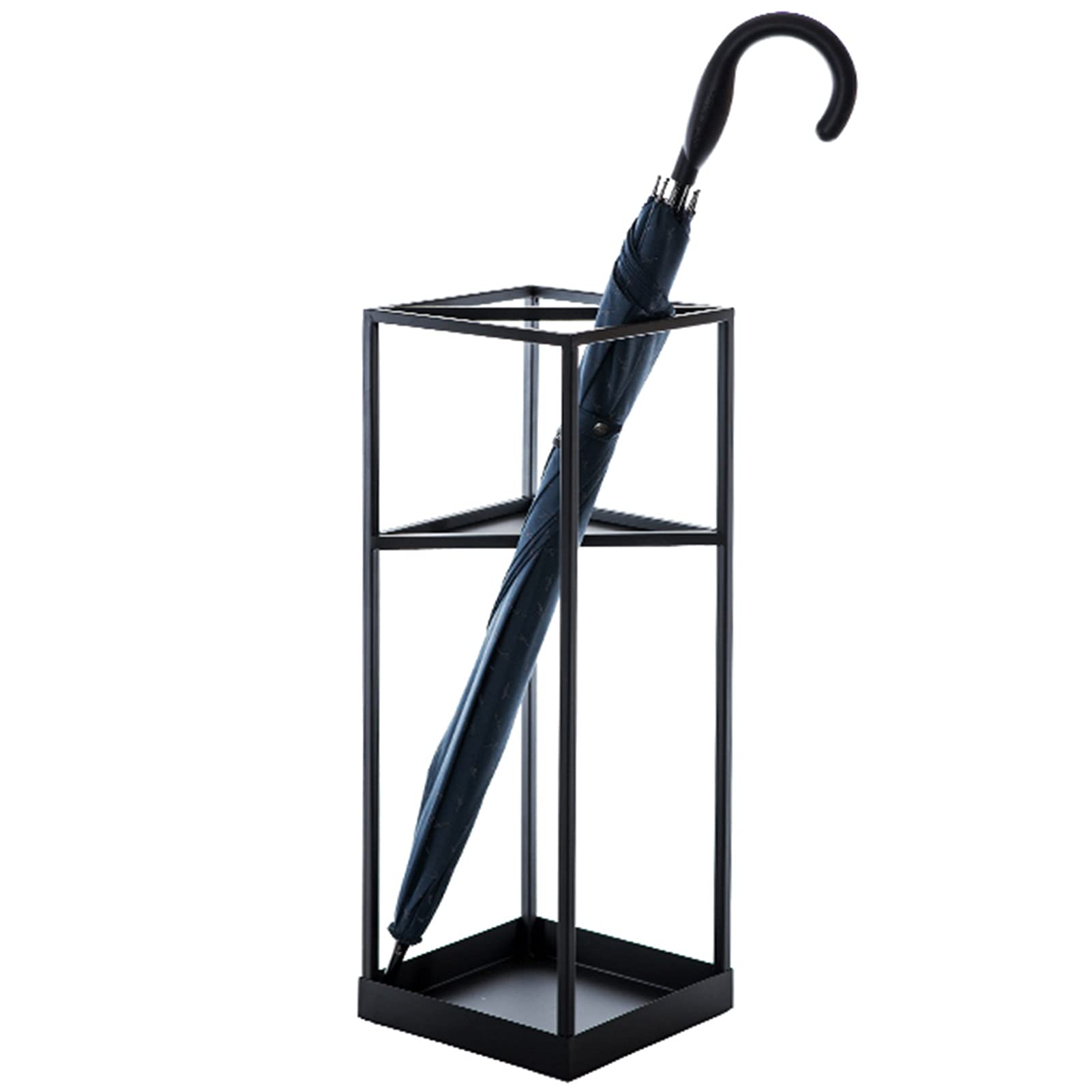 Porte-parapluie noir carré LUNEZY, bac à eau 53 cm pour entrée