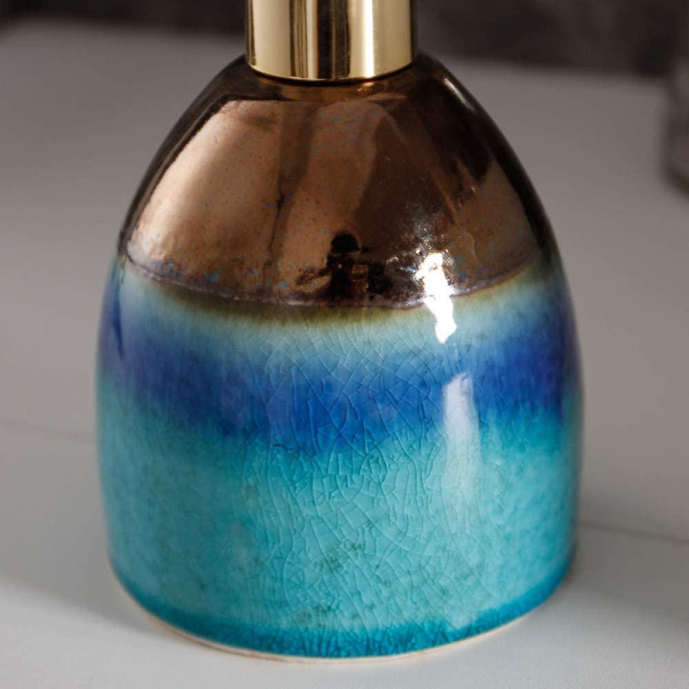 Art - Dispensador de jabón para baño, cocina, hotel, dispensador de jabón para baño, diseño retro de rayas degradadas verde azulado, botella de loción de cerámica, dispensador de jabón de
