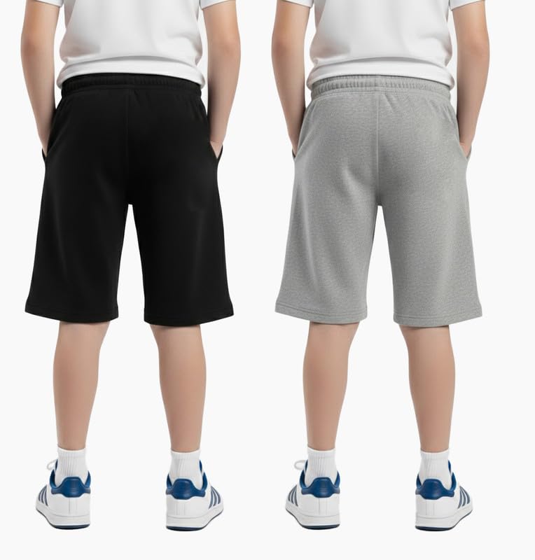 Image of hotfits Boy's Cotton Knee Length Graphic Casual Shorts with Pocket - Pack of 2
