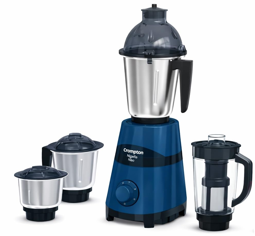 Image of Crompton Nigella Neo 750W Mixer Grinder with Powertron Motor | 4 Stainless Steel Jars | Hands-Free Blending | Multi-Purpose Grinding, Blending & Smoothie Maker