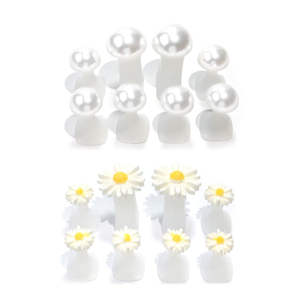 16pcs White Pearl Daisy Toe Separators Silicone for Pedicure Nail Polish Gel Foot Toe Spacers Pedicures Nail Art Tools(8pcs White Pearl+ 8pcs Daisy)