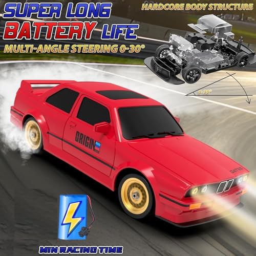 Image of Rc Drift Remote Control Car 1:24 Scale, High-Speed, 4Wd, Lights, Rechargeable Racing Car, Drifting Tires, 2.4Ghz, for Kids (B.M.W. RC Drift Car-Red)