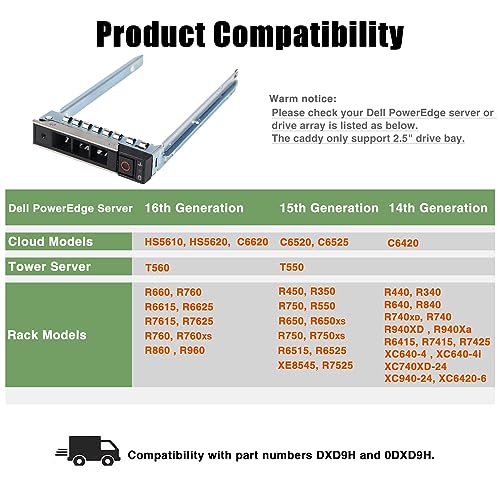 Image of 10-Pack Hard Drive Bracket 2.5 inch SSD Bracket DXD9H 0DXD9H Hard Drive Tray Caddy Compatible for Dell PowerEdge 16th Generation T560 R660 R6615 R6625 R7615 R7625 R760 R760xs R860 R960 HS5610 HS5620
