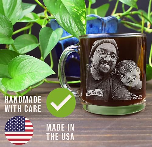 Taza de vidrio grabada personalizada para café 12oz miniatura 2