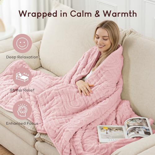 Image of Cottonblue Jacquard Weighted Blanket 20 lbs for Adults Queen Size, Soft Fluffy Sherpa Fleece Weighted Blankets Throw 60 inch x 80 inch for Sleep Relax, Fuzzy Warm Arch Heavy Blanket for Bed Sofa, Blush Pink