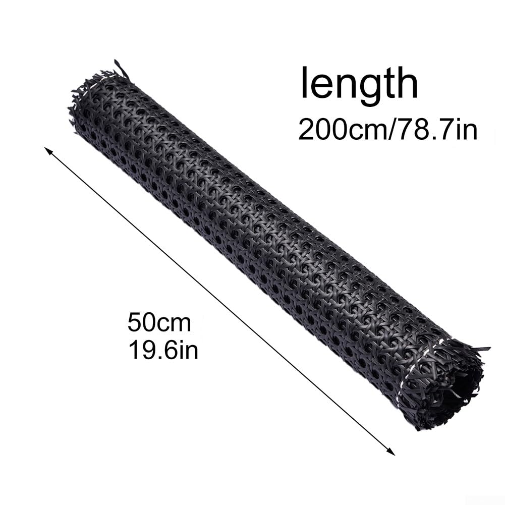 Rollo de malla de ratán negro, rollo de malla de mimbre de caña de plástico, material de caña de cincha, rollo de caña tejida para muebles, silla, gabinete, techo, cesta