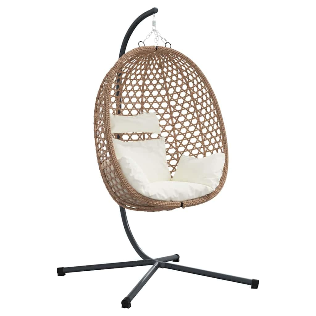 Fauteuil suspendu avec support, crème clair, chaise suspendue pliable en polyrotin, fauteuil flottant ergonomique pour jardin, terrasse et salon, 104 x 100 x 191 cm