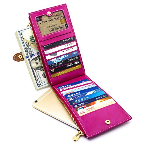 ANDOILT Women's Genuine Leather Wallet RFID Blocking Credit Card Holder Zipper Purse Cell Phone Handbag - Image 3