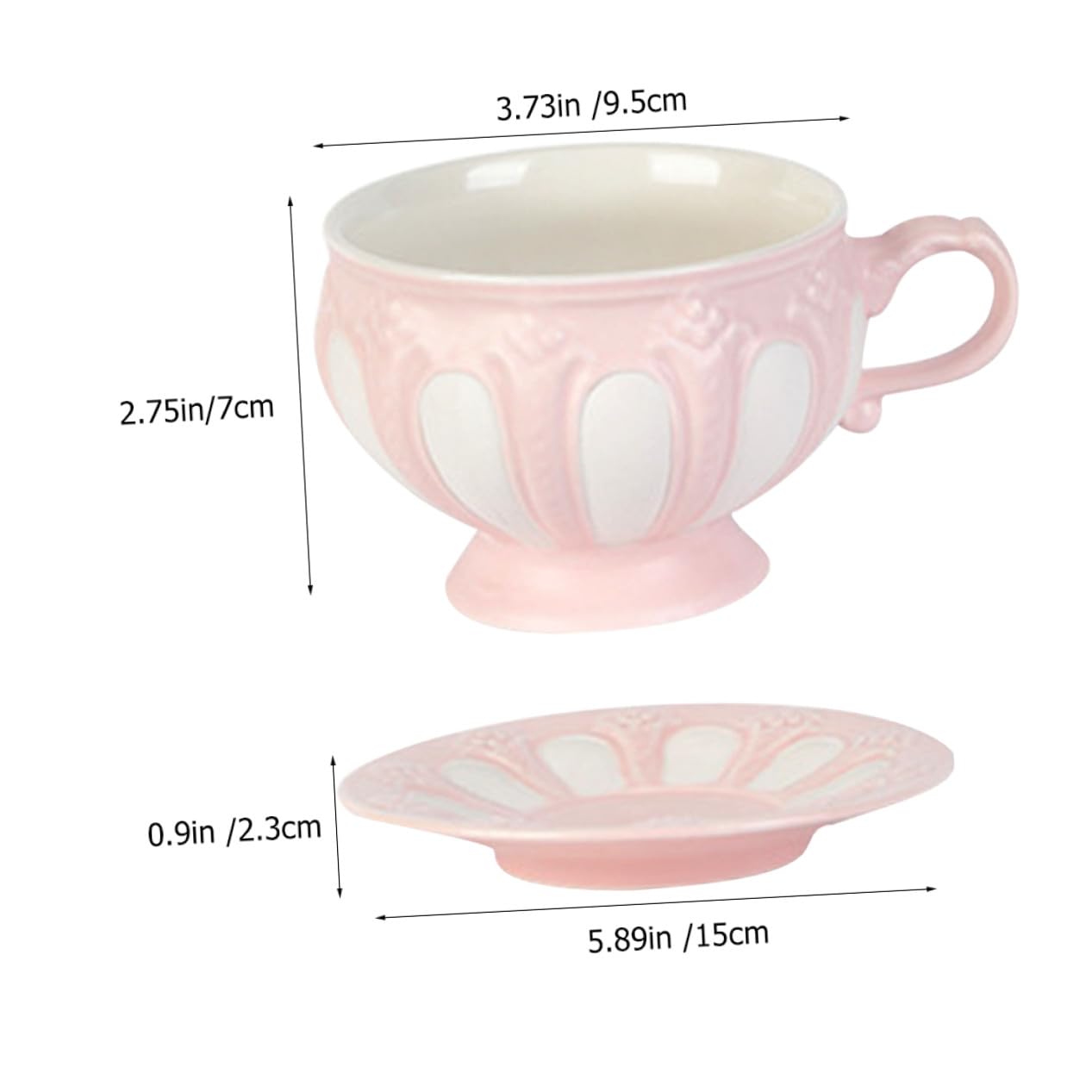 Kaffeetassen Satz 1 Satz Keramik Rosa mit Untertasse, Reliefdesign