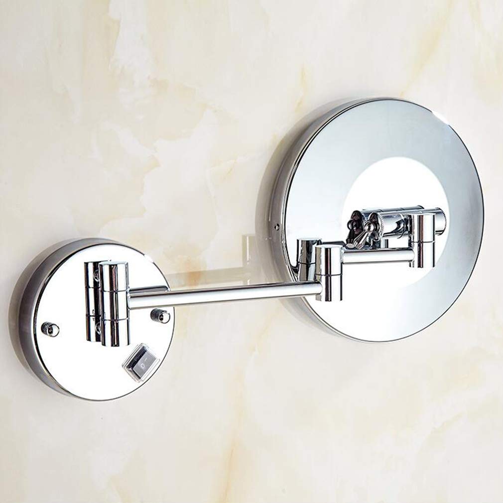 Espejo de tocador para Maquillaje, Espejo de Belleza con Aumento 3X, Espejo de baño Extensible montado en la Pared, Espejo cosmético Iluminado Alimentado por Enchufe, Plateado (Plateado)