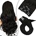 Black Clip in Hair Extensions Moresoo Human Hair Clip in Extensions 16 Inch Clip in Hair Extensions for Black Women Off Black #1B Real Hair Extensions Clip in Double Weft 100g 7pcs