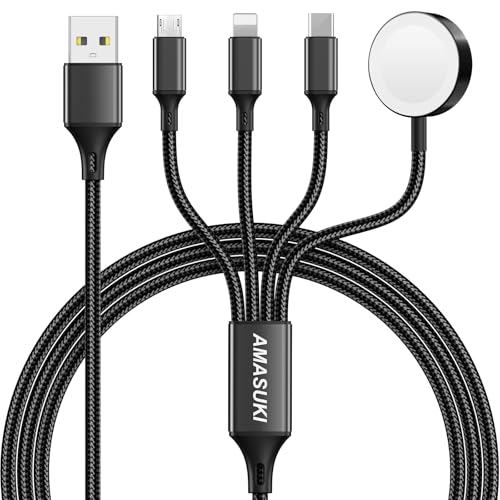 Image of Amasuki Travel Essentials,4 in 1 for Apple Watch Charger /iPhone Charger /Multi Charging Cable,Vacation RV Camping Essentials,USB C /L /Micro Portable Charger for iWatch 11-1 /iPhone 17-12,Car&Gift-Black