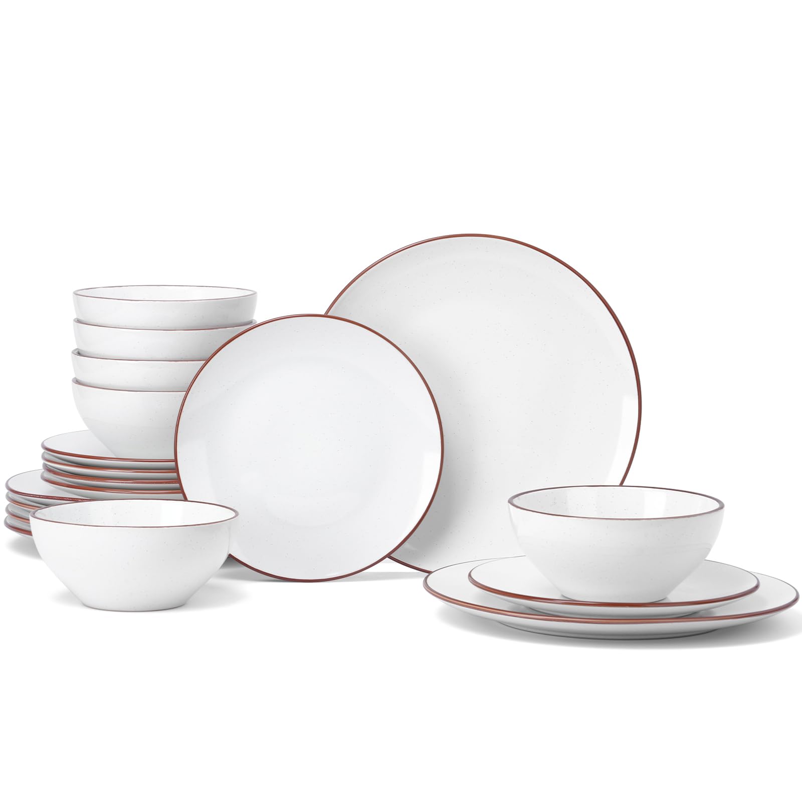 Famiware Ceramic Plates and Bowls Sets, 18pc Speckled Dinnerware Set for 6