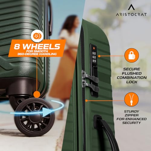 Image of Aristocrat Envoy Set of 3 Trolley Bag 55, 65 & 75cm | S+M+L | Hard Luggage | 8-Wheel Suitcase for Travel | Combination Lock with Sturdy Zipper | Polypropylene | 3 Years International Warranty (Green)