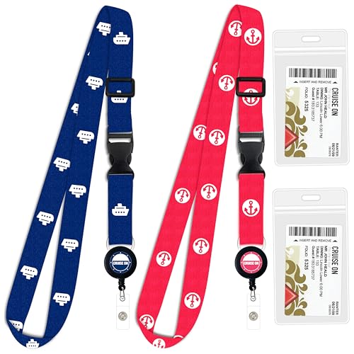 Cruise On Cruise Lanyard for Ship Cards – 2-Pack Retractable Badge & Waterproof Key Card Holder for Ship Cards – Cruise Essentials 2026-2027, Perfect for Travel & Vacation (Blue & Pink)