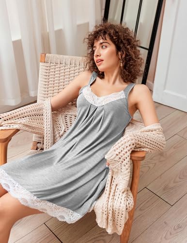 Image of Ekouaer Womens Nightgown 2 Pack Nightgown V Neck Lace Sleepwear Sleeveless Chemise Women's nightgowns & sleepshirts S-XXL