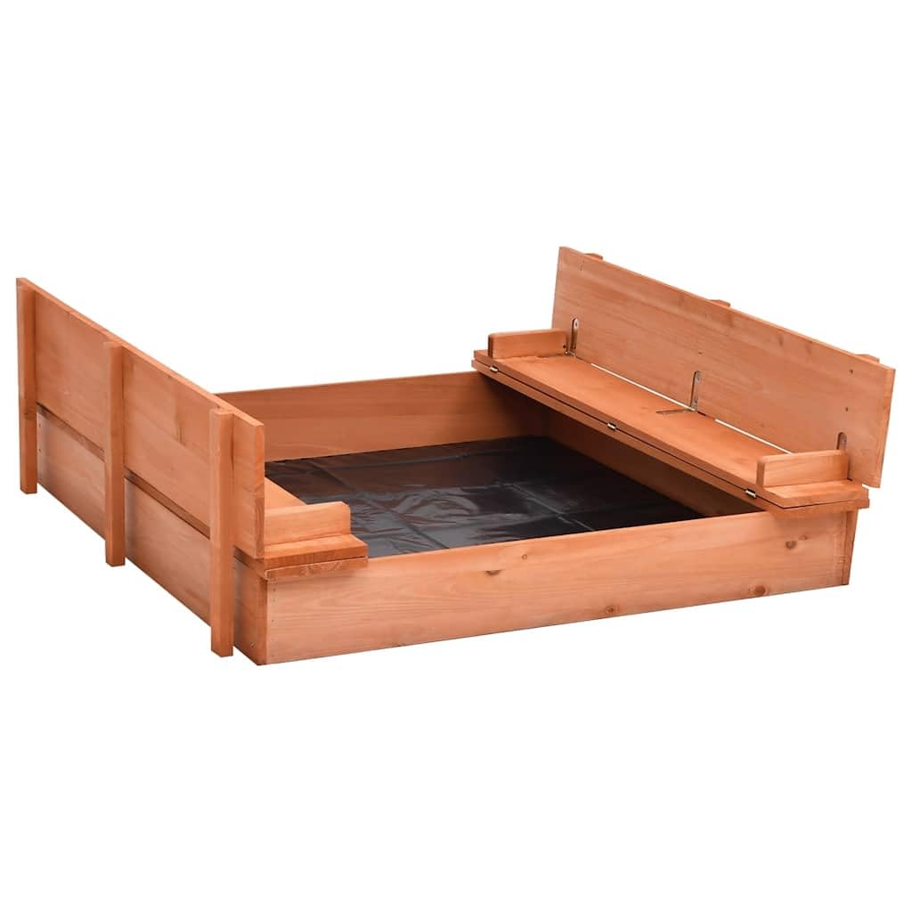 Mangloder Sandkasten aus Tannenholz 95x90x15 cm für Kinder Outdoor Gartenspielzeug mit Abdeckung und Sitzbank, Robustes Holz, inklusive Nylonfolie, ideal zum Buddeln, Bauen und Spielen im Garten