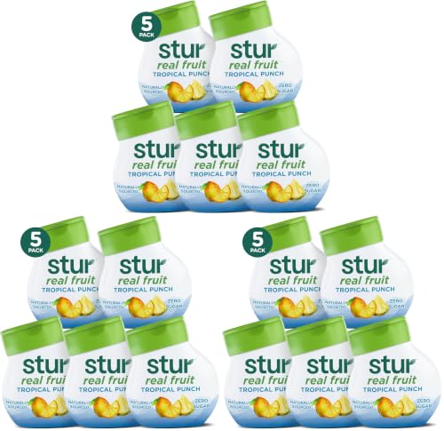 Image of Stur Liquid Water Enhancer | Tropical Punch | Naturally Sweetened | High in Vitamin C & Antioxidants | Sugar Free | Zero Calories | Keto | Vegan | 5 Bottles, Makes 120 Drinks (Pack of 3)