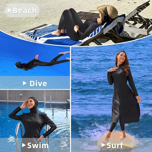 MOTIVE FORCE Modest Swimsuits Muslim Swimsuit Womens Full Coverage Full Body Swimwear Islamic Arabic Long Sleeve Burkini 3 Pieces Swiming Dress Suit