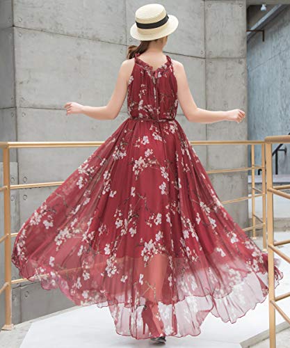 Medeshe Women's Summer Floral Long Beach Maxi Dress Lightweight Sundress (Small, Burgundy Flowers) #TOP7
