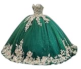 XYAYE Emerald Green Quinceanera Dresses Gold Lace Sweet 16 Dress Strapless Beaded Puffy Tulle Ball Gown Size 6