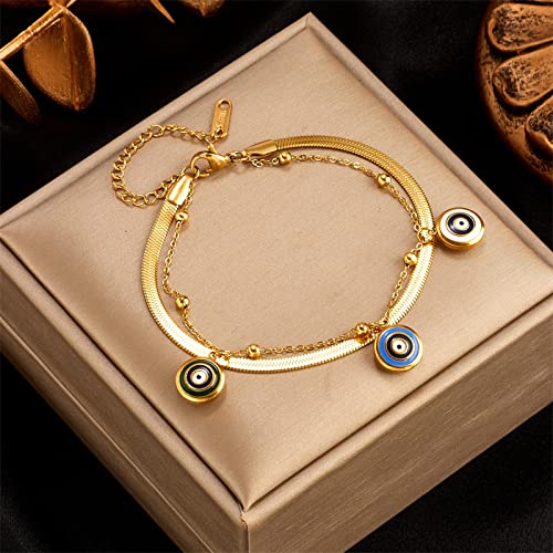 Bracelet de fête double chaîne serpent ornée d'un charme œil rond pour femme