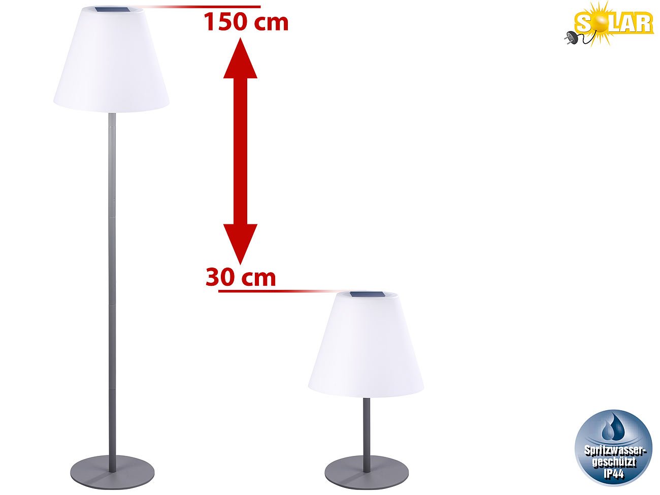 Lunartec Solar Stehlampe: Kabellose Solar-LED-Tisch- & Stehleuchte, 1,6 W, 50 lm, IP44 (Stehlampe ohne Kabel, schnurlose, BBQ)