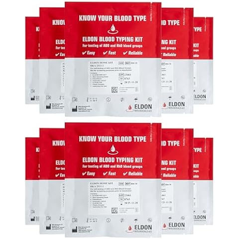 Eldoncard Blood Typing Kit, 10 Test Pack, Rapid Blood Typing Kit, Know Your Blood Type, Accurate Home Blood Type Test Kit, Determine A, O, B, RHS-D Negative & Positive Groups, Home Health Tests Cover