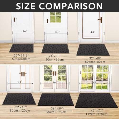 Image of hicorfe Front Door Mat Indoor Entrance,20 inchx32 inch Absorbent Dirt Resist Welcome Door Mats,Stain and Fade Resistant,Non Slip Backing Entry Mat Doormat for Entryway(Charcoal)