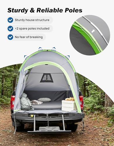 Image of JOYTUTUS Pickup Truck Tent 2.0, Waterproof PU2000mm Double Layer for 2 Person, Portable Truck Bed Tent with Rainfly, 5.5'-5.8' Camping Preferred - Green
