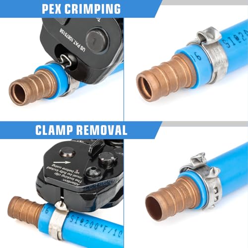 Image of iCrimp PEX Clamp Tool PEX Fitting Kit for Cinch and Removal 3 /8-in, 1 /2-in, 3 /4-in, 1-in PEX Clamps, c /w 1 /2''(20 Pack) PEX Clamp Rings, Brass PEX Crimp Fittings(12 Pack), PEX Tubing Cutter