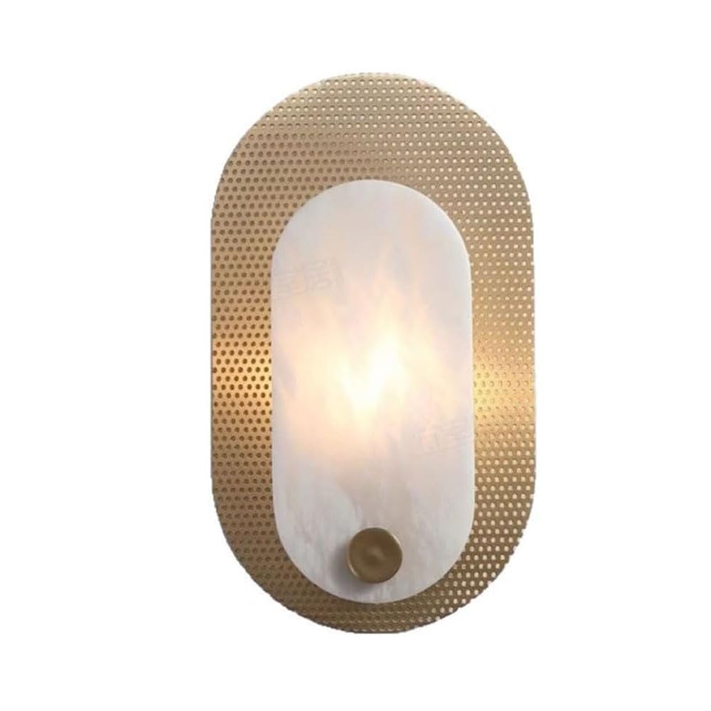 GUOGUOSM G9 Screw Hard Wire Connection Wall Light, Medieval Industrial Style Brass Alabaster Wall Lamp, 12.6in Natural Marble Wall Sconce, Living Room Entrance Bedroom Decorative Light Fixtures