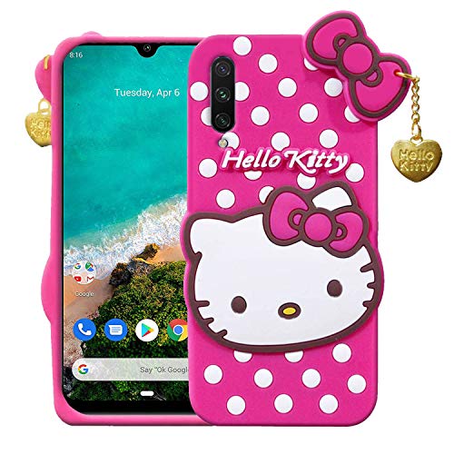 Image of Unirock Hello Kitty Back Case Cover for MiA3| 3D Cute Hello Kitty Case |Soft Silicone Rubber Back Cover with Pendant Kitty Cover for MiA3 (Pink)
