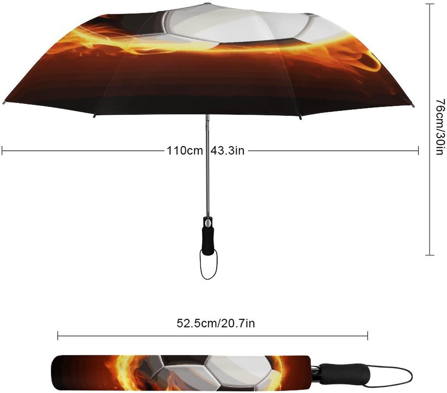 Soccer Flame(1) Umbrella Extra Large Folding, Travel Umbrella Windproof, Compact, Golf Umbrella With Unique Patterns, Fashionable And Beautiful for Men And Women.