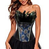 Kranchungel Corset Tops for Women: Feather Corset Plus Size Renaissance Costume Halloween Costumes Woman Festival Rave for Vintage Retro Lovers Black 5X-Large