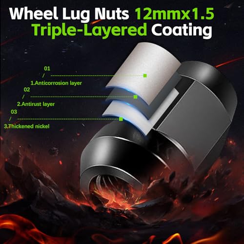 Image of 20Pcs M12x1.50 Thread - Black Closed End Bulge Acorn Style Lug Nuts - Conical 60 Degree Seat, for Chevrolet 2008-2018 Corvette,2010-2019 Cruze,2008-2013 Impala