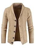 JMIERR Mens Cardigan Sweater Fall Casual Long Sleeve Shawl Collar Button-UP Wool Blend Cable Knit Essentials Fisherman Sweaters with Pockets,M,Khaki