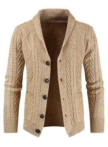 JMIERR Mens Cardigan Sweater Fall Casual Long Sleeve Shawl Collar Button-UP Wool Blend Cable Knit...