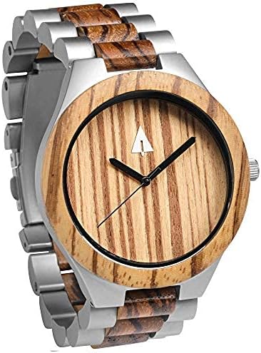 Treehut Wooden Watches for Men, Great Japanese Quartz Analog, Stylish Exotic Watch with Adjustable Stainless Steel Buckle, Wooden Straps, Made from Zebrawood Wood, Relojes Hombre Mujeres