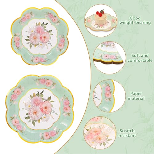 Tea Party Supplies Serves 24, Tea Party Plates and Napkins Sets Include Paper Saucers, Teacups with Handles, Tableware for Girl's Birthday, Tea Party Decoration by Boosolo - Image 3