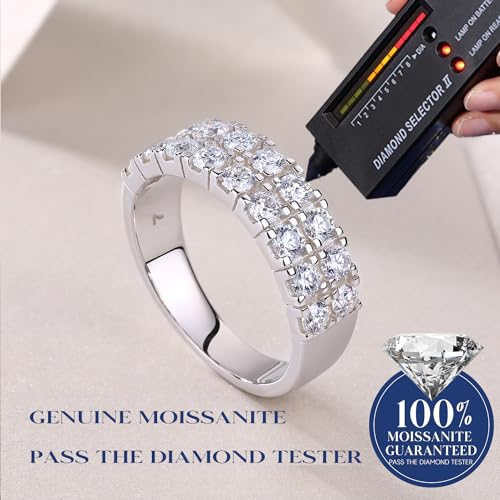 1.02 CTTW Moissanite Wedding Band Ring, 6.5 mm Double Row Half Eternity Promise Ring for Women, D Color VVS1 Round Brilliant Moissanite 925 Sterling Silver, Anniversary and Bridal Gift, All Size4