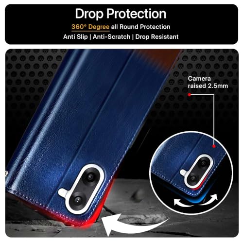 Image of FLIPPED Vegan Leather Flip Case Back Cover for 1+ OnePlus Nord CE 5 5G (Flexible, Shock Proof | Hand Stitched Leather Finish | Card Pockets Wallet & Stand | Blue with Brown)