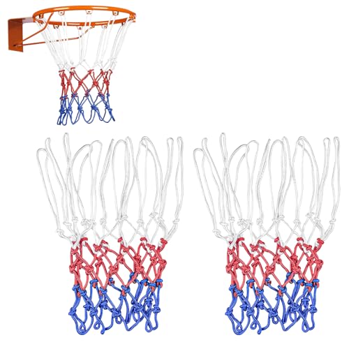 Lectorias 2 Pezzi rete canestro basket rimovibile, Ricambio rete canestro12 anelli, retina da basket in Poliestere tricolore, dimensioni standard Rete di Pallacanestro, per sport all'aperto e chiuso