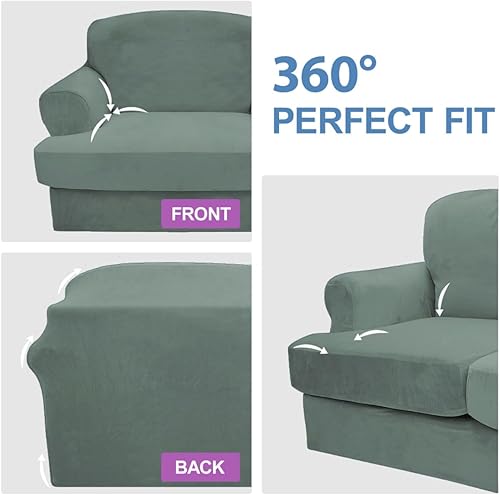 Miniatura 6 de Funda para sofá con cojín en forma de T, 3 piezas, funda para sofá de terciopelo grueso, protector de muebles, fundas elásticas para sofá de 2